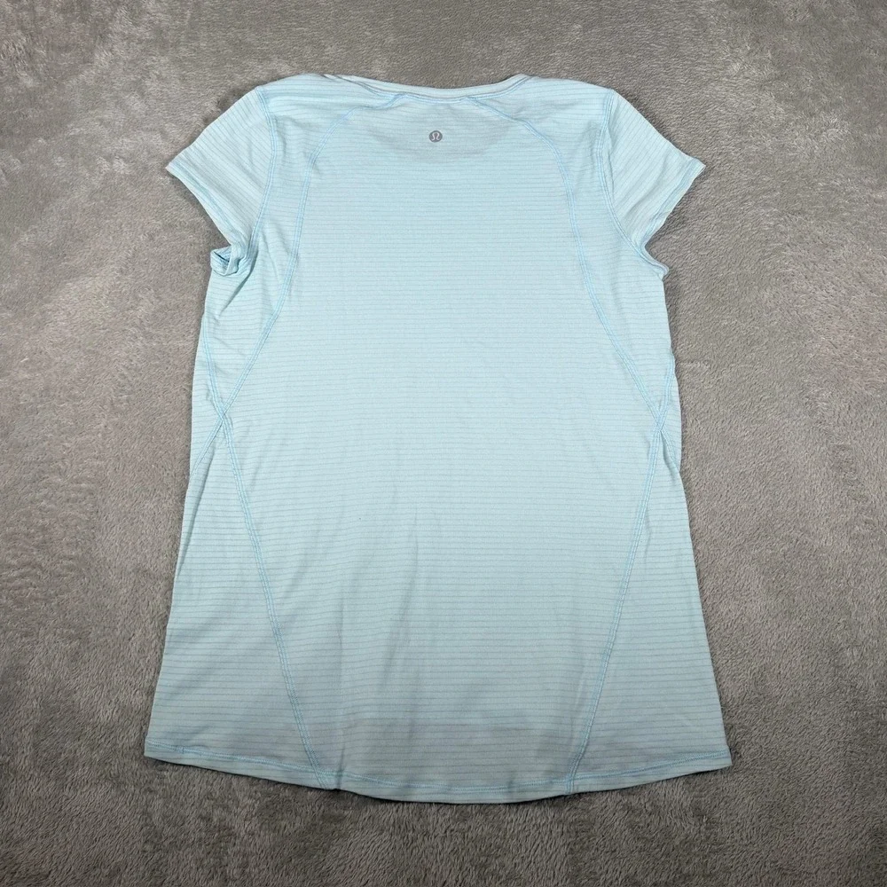 Lululemon‎ Another Mile Shirt Womens 4 Blue Stripe Short Sleeve Crew Running